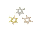 Connector, Brass, Cubic Zirconia, 21mm, Star of David, 1 Pc | 銅連接配件, 方晶鋯石, 21mm, 六芒星, 1個