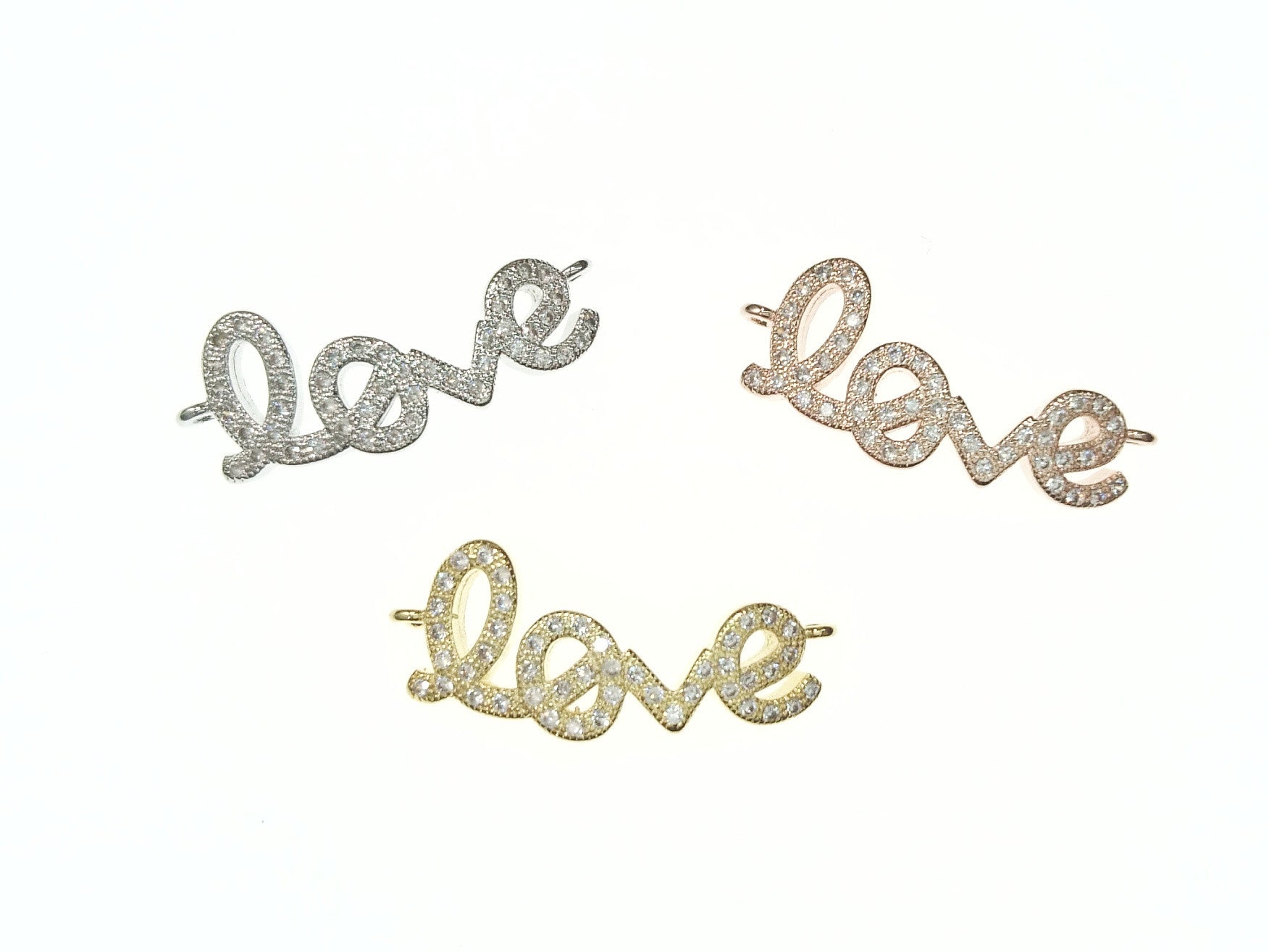 Cubic Zirconia Link, 10x27mm Love Charm, Price Per Piece - amakeit bead 天富