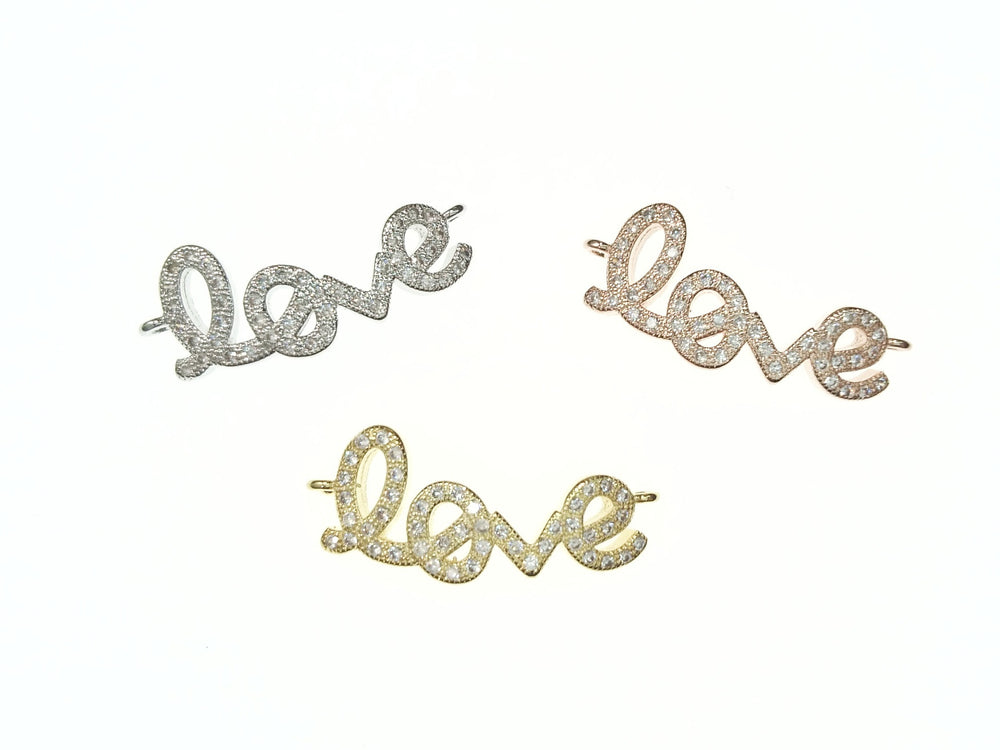 Cubic Zirconia Link, 10x27mm Love Charm, Price Per Piece - amakeit bead 天富