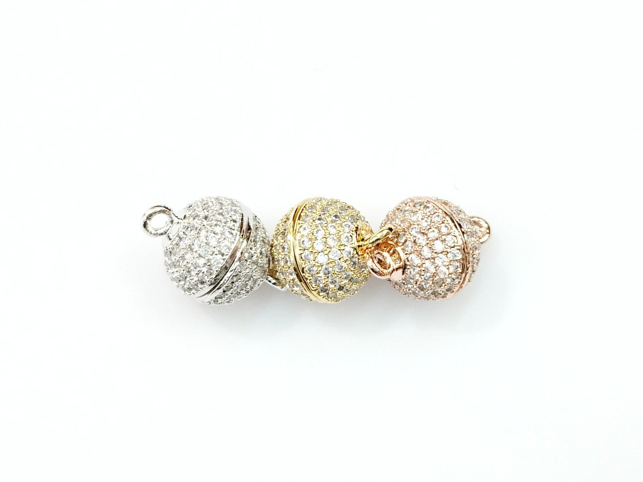 Rhinestone Magnetic Clasp, 10mm Ball, Clear Cubic Zirconia, Price Per Piece - amakeit bead 天富