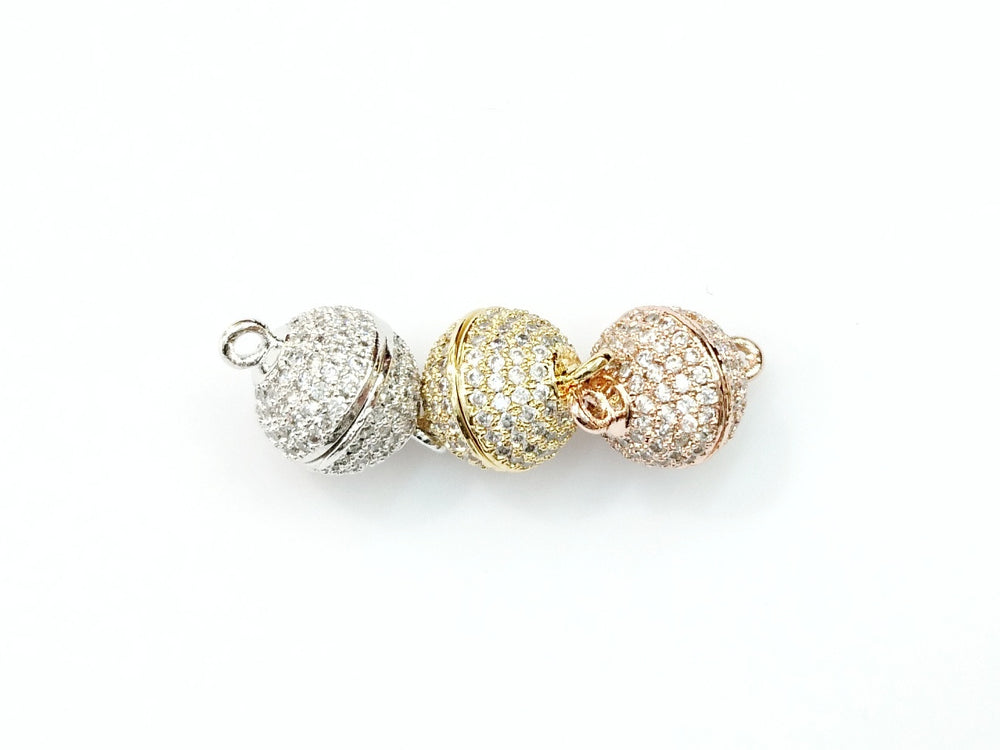 Rhinestone Magnetic Clasp, 10mm Ball, Clear Cubic Zirconia, Price Per Piece - amakeit bead 天富