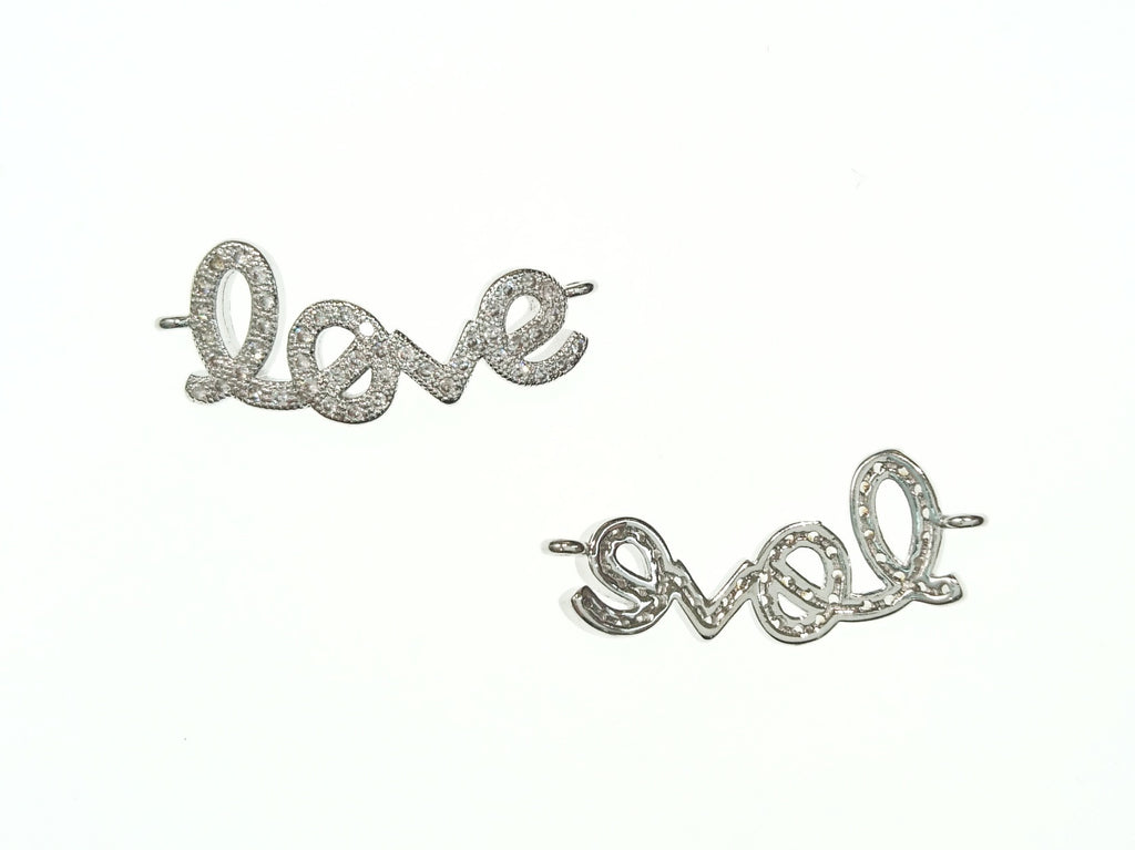 Cubic Zirconia Link, 10x27mm Love Charm, Price Per Piece - amakeit bead 天富