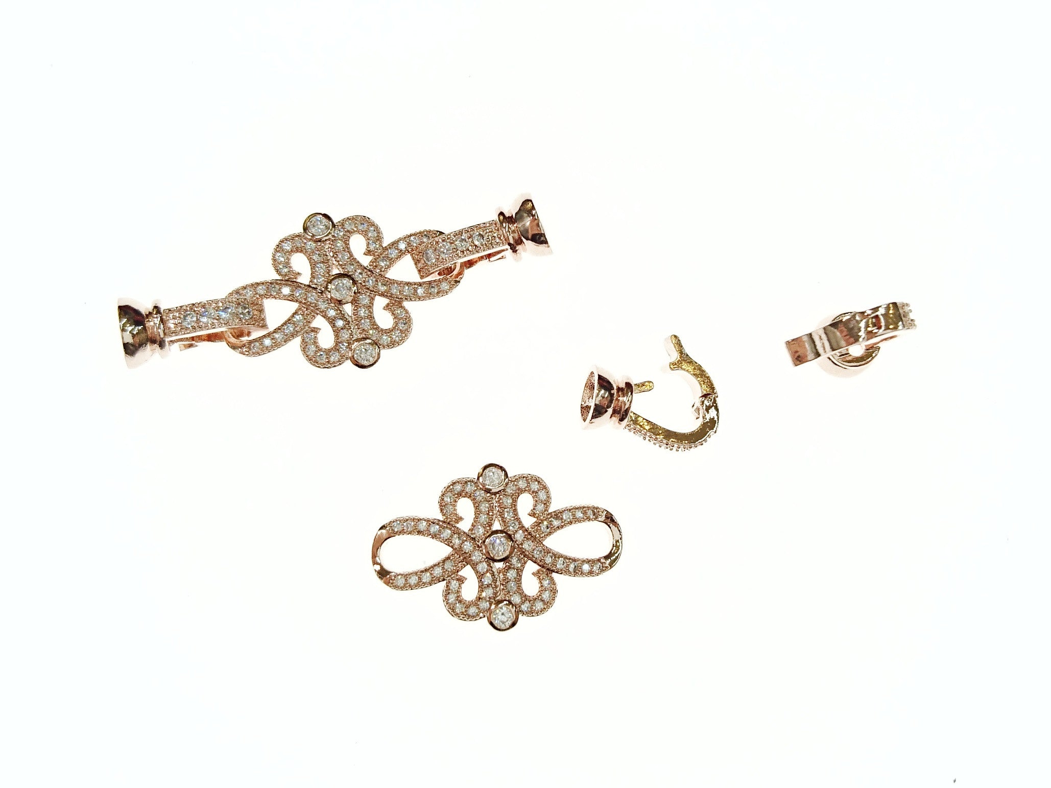 Snap Clasp, 16x42mm, Celtic Pattern, Clear Cubic Zirconia, Price Per Piece - amakeit bead 天富