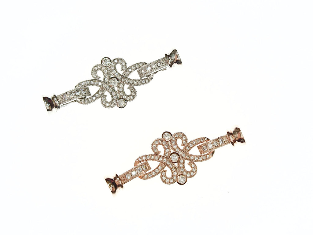Snap Clasp, 16x42mm, Celtic Pattern, Clear Cubic Zirconia, Price Per Piece - amakeit bead 天富