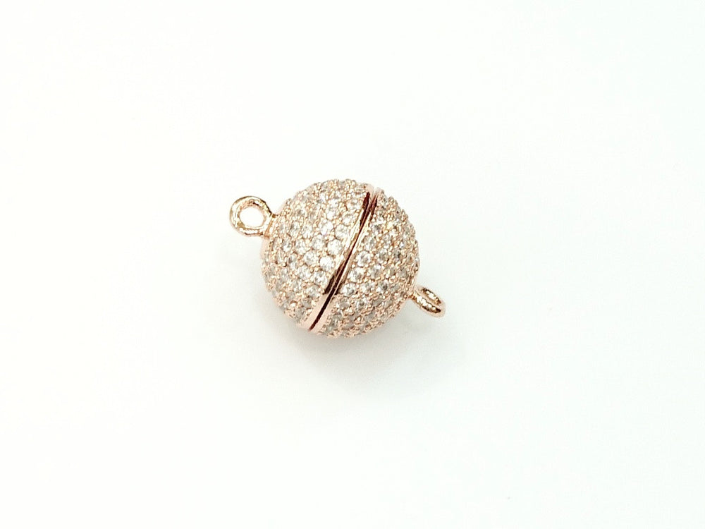 Rhinestone Magnetic Clasp, 12mm Ball, Clear Cubic Zirconia, Price Per Piece - amakeit bead 天富