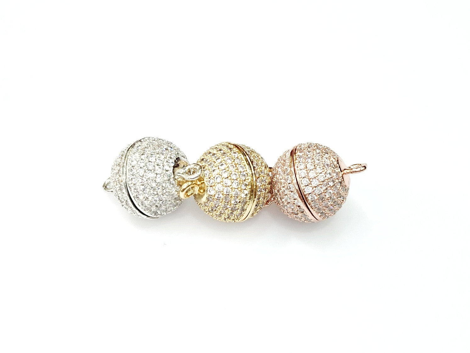 Rhinestone Magnetic Clasp, 12mm Ball, Clear Cubic Zirconia, Price Per Piece - amakeit bead 天富