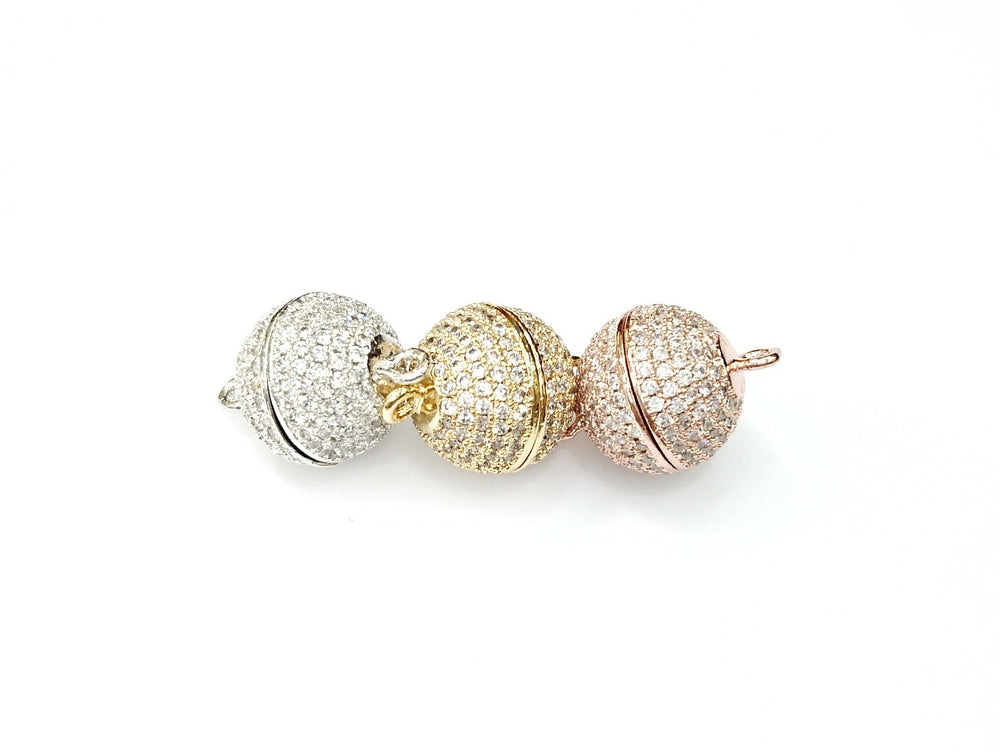 Rhinestone Magnetic Clasp, 12mm Ball, Clear Cubic Zirconia, Price Per Piece - amakeit bead 天富