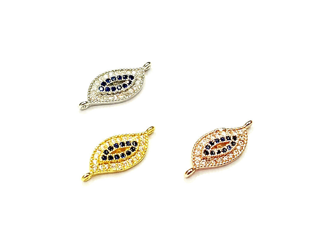 Cubic Zirconia Link, 7x18mm Turkish evil eye, Price Per Piece - amakeit bead 天富