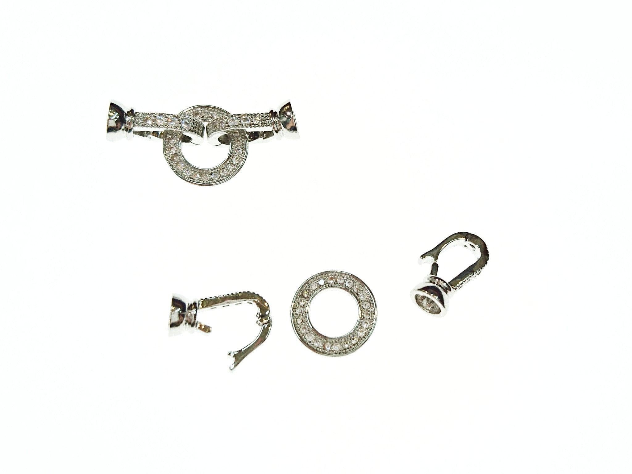 Snap Clasp, Small, 11x28mm, Round, Clear Cubic Zirconia, Price Per Piece - amakeit bead 天富