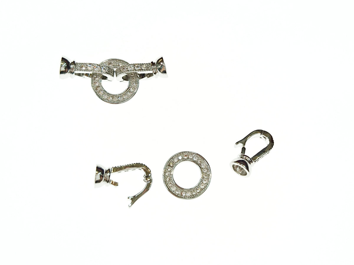 Snap Clasp, Small, 11x28mm, Round, Clear Cubic Zirconia, Price Per Piece - amakeit bead 天富