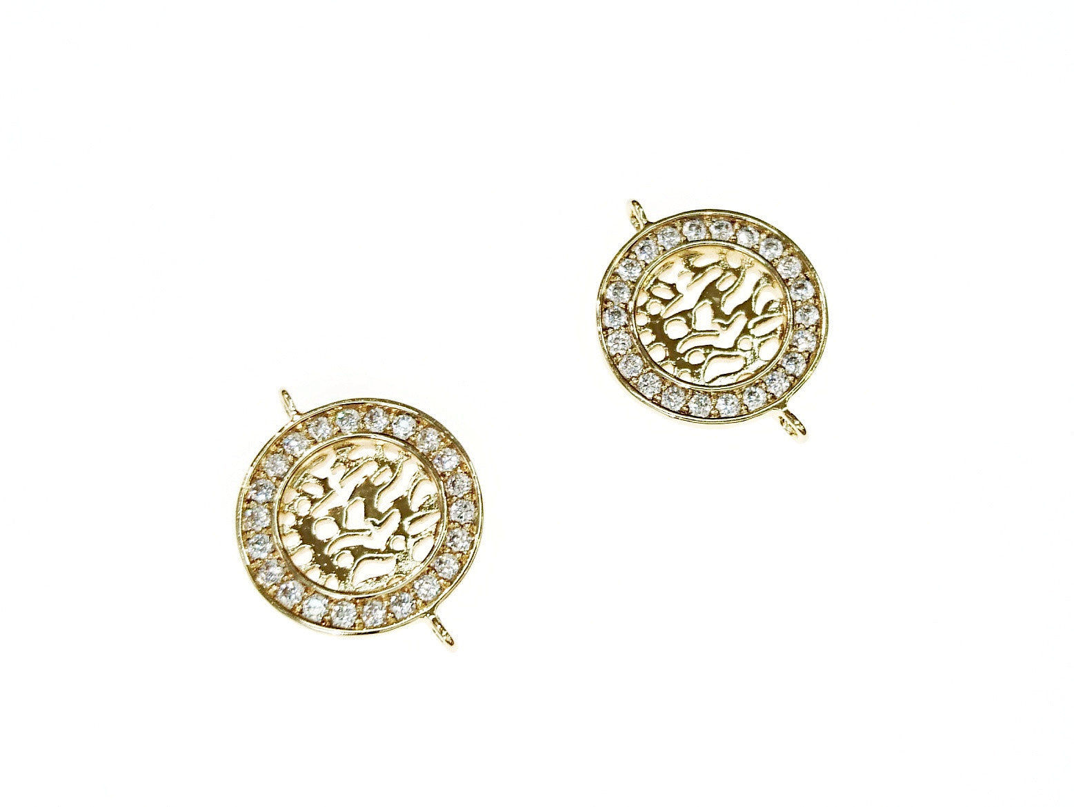 Cubic Zirconia Link, 15x19mm, Round, Golden color, Price Per Piece - amakeit bead 天富