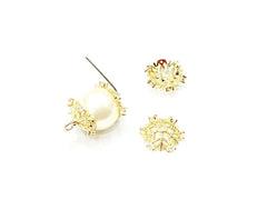 Brass Cap, Cubic Zirconia, 13mm, Round, Price Per 2 Pieces - amakeit bead 天富