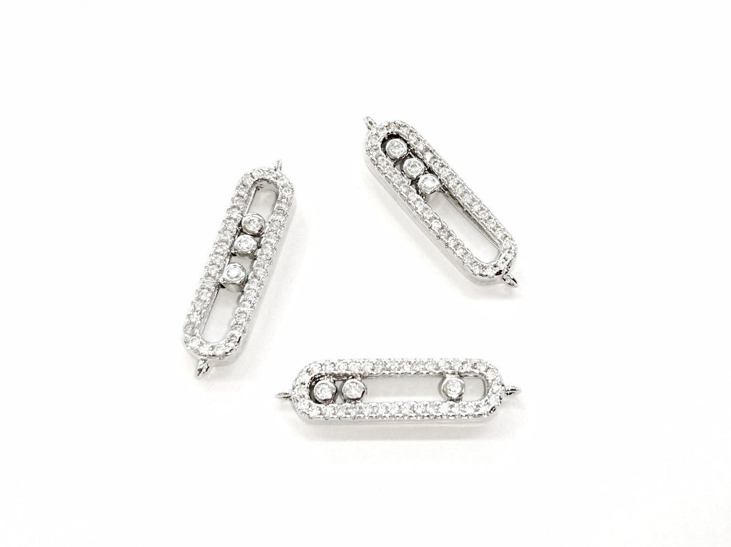 Cubic Zirconia Link, 6x24mm, Oval, Sliding beads, Price Per Piece - amakeit bead 天富