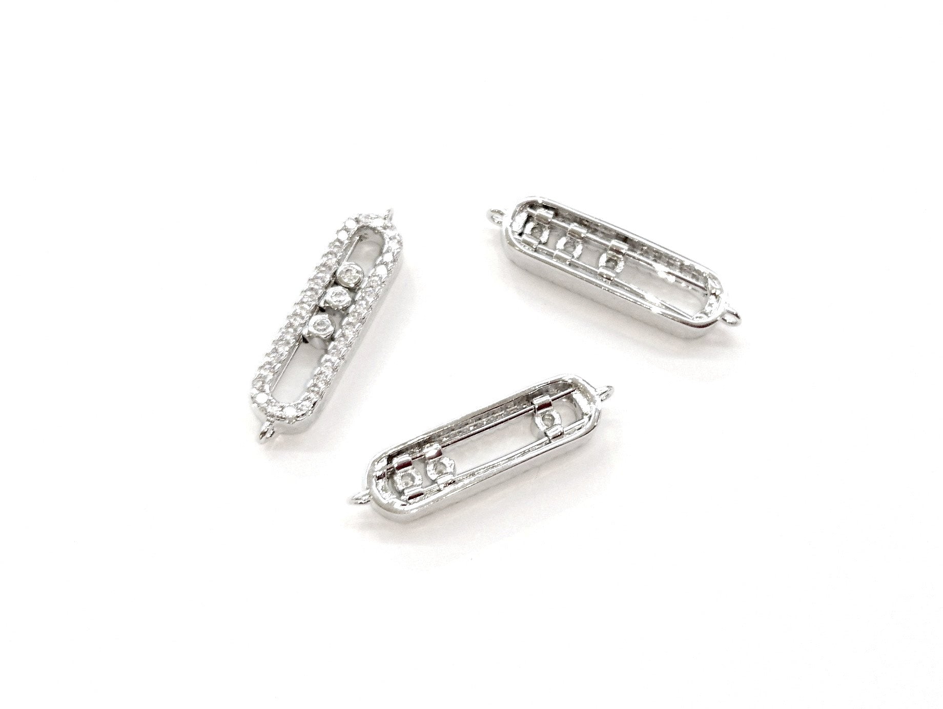 Cubic Zirconia Link, 6x24mm, Oval, Sliding beads, Price Per Piece - amakeit bead 天富