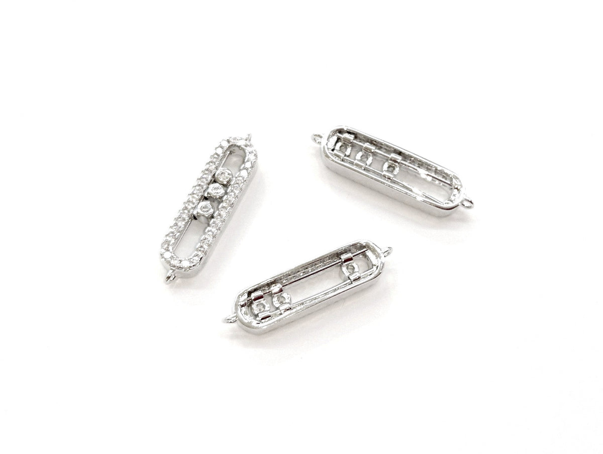 Cubic Zirconia Link, 6x24mm, Oval, Sliding beads, Price Per Piece - amakeit bead 天富