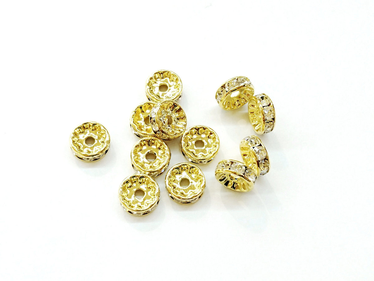 4x10mm Rhinestone rondelle spacer beads, 10 Pcs - amakeit bead 天富