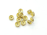 Spacer, Rondelle, 10mm Golden, Clear Rhinestone, 10 Pieces | 閃石隔珠, 10mm金色, 透明水鑽, 10個