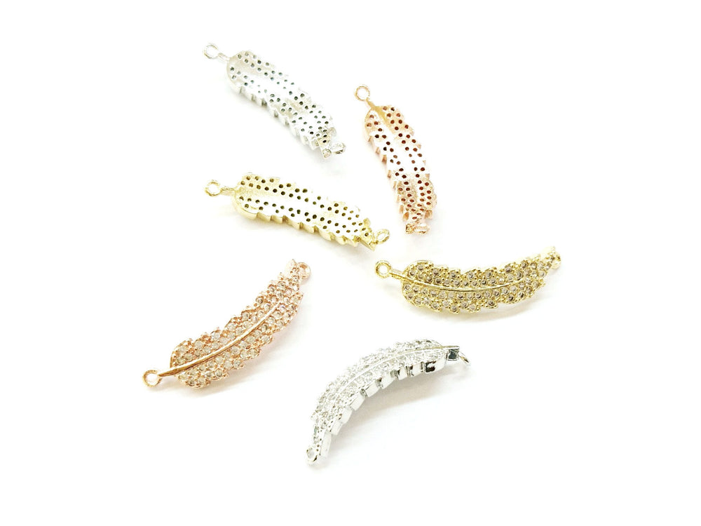 Cubic Zirconia Link, 8x30mm Leaf, Price Per Piece - amakeit bead 天富