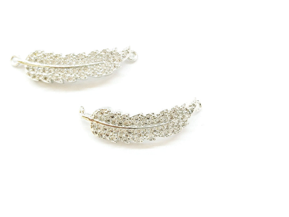 Cubic Zirconia Link, 8x30mm Leaf, Price Per Piece - amakeit bead 天富