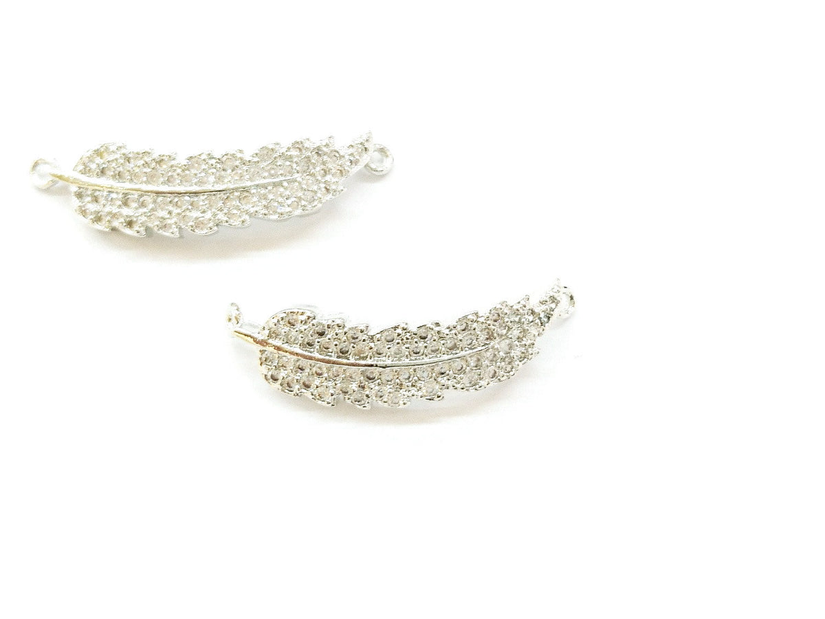 Cubic Zirconia Link, 8x30mm Leaf, Price Per Piece - amakeit bead 天富