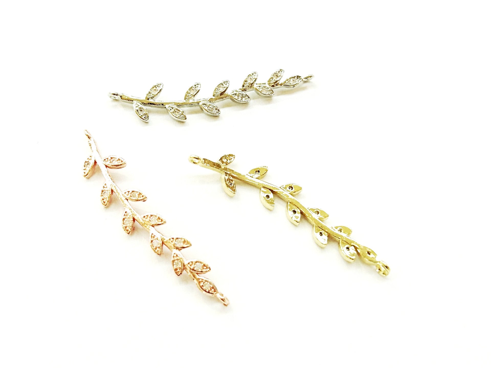 Cubic Zirconia Link, 7x36mm leaf, Price Per Piece - amakeit bead 天富