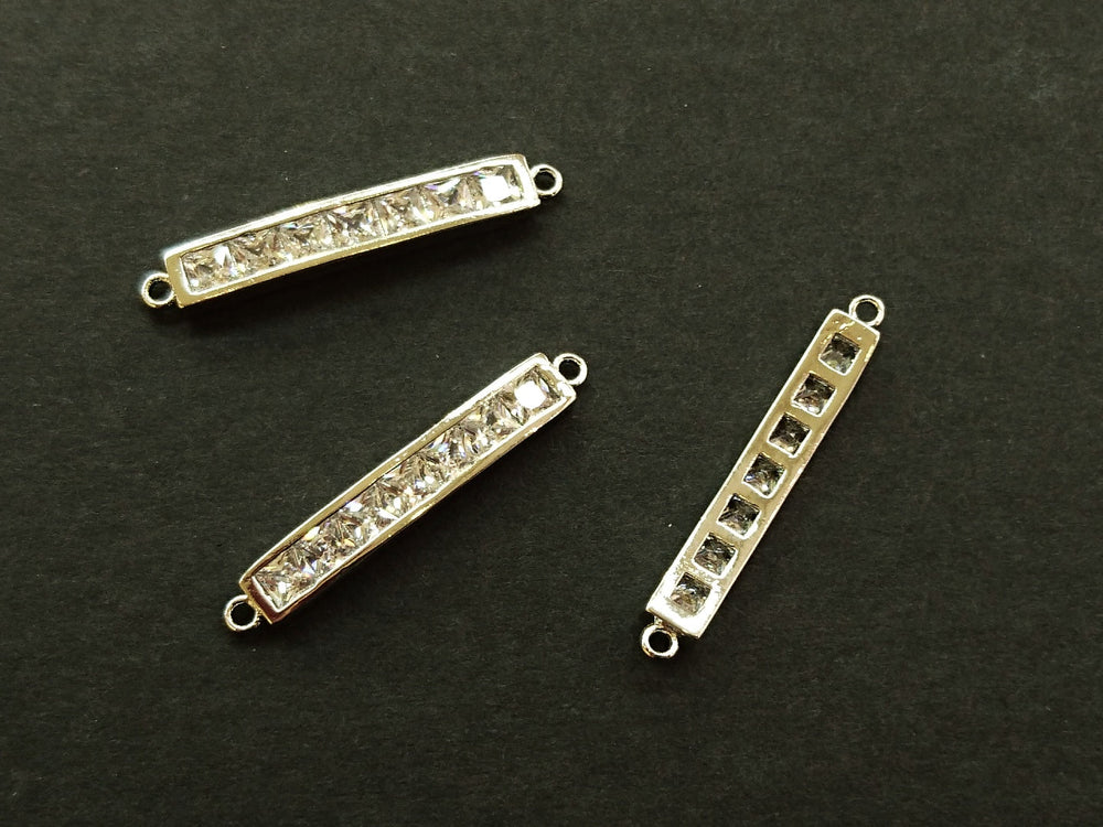 Cubic Zirconia Link, 4x29mm Rectangle, Price Per Piece - amakeit bead 天富