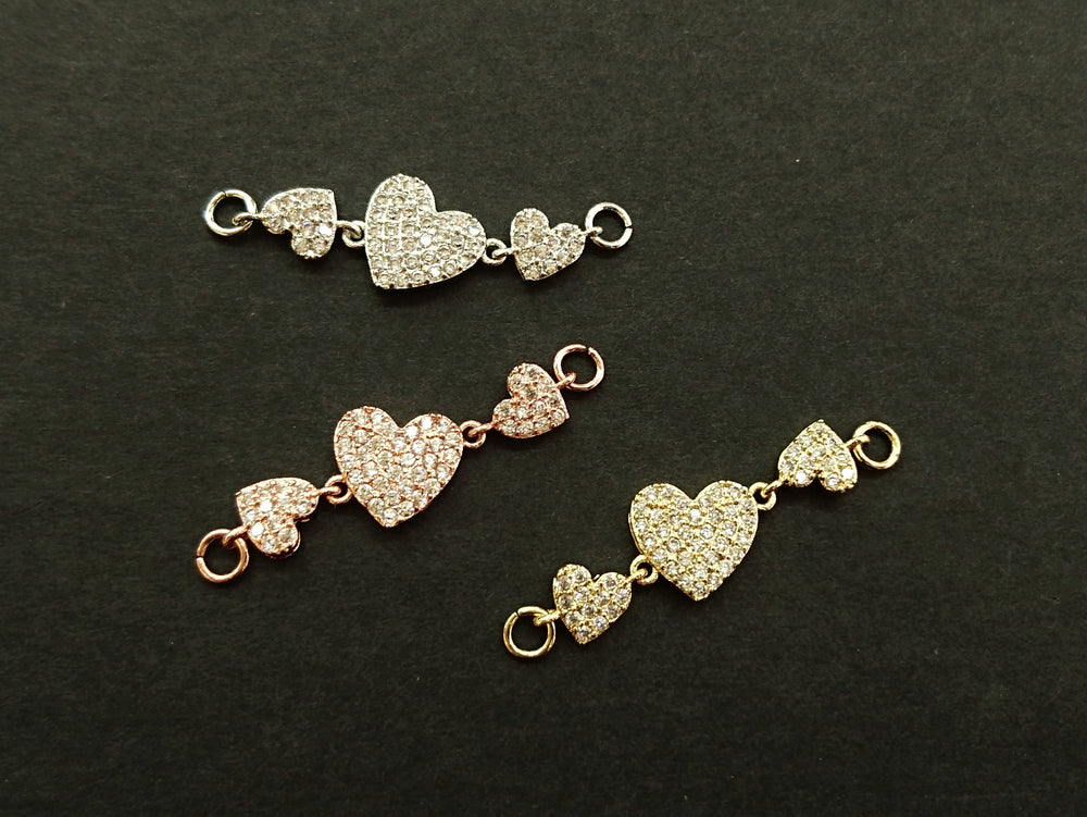 Cubic Zirconia Link, 10x34mm Hearts, Price Per Piece - amakeit bead 天富