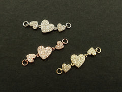 Cubic Zirconia Link, 10x34mm Hearts, Price Per Piece - amakeit bead 天富