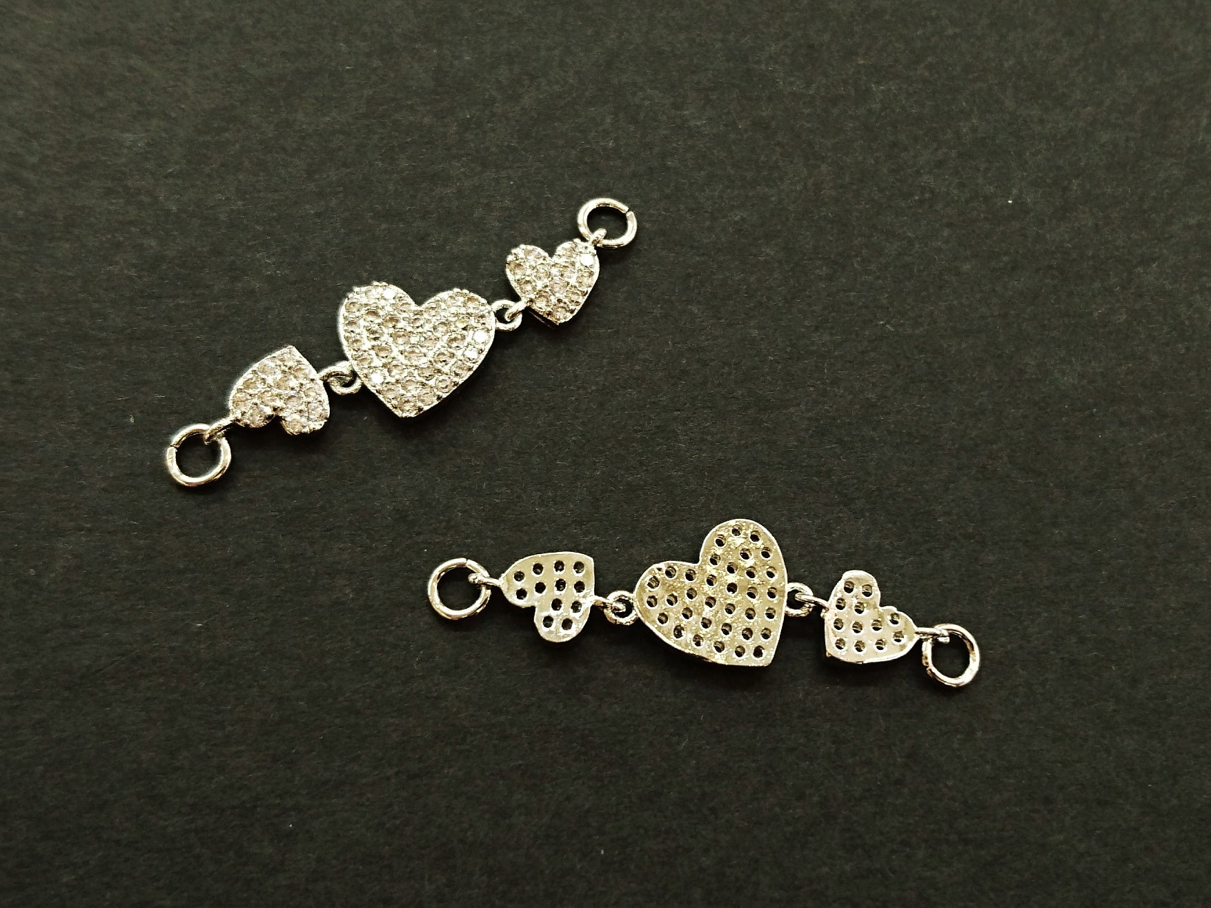 Cubic Zirconia Link, 10x34mm Hearts, Price Per Piece - amakeit bead 天富