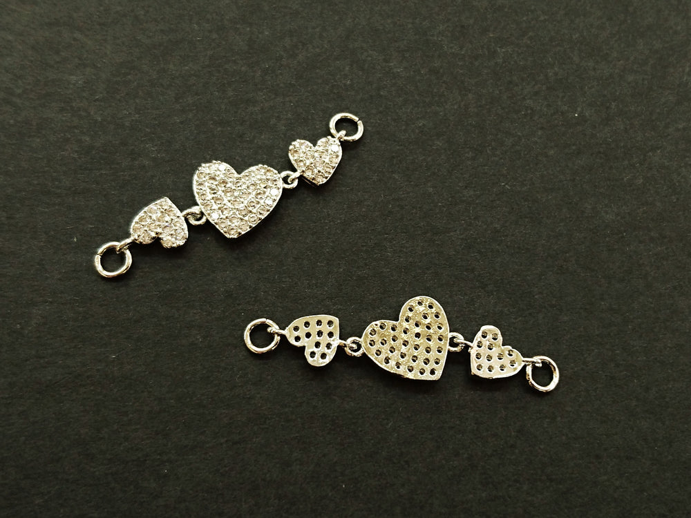 Cubic Zirconia Link, 10x34mm Hearts, Price Per Piece - amakeit bead 天富