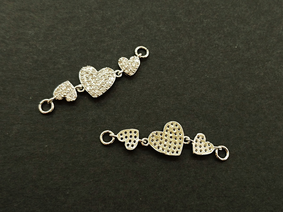 Cubic Zirconia Link, 10x34mm Hearts, Price Per Piece - amakeit bead 天富