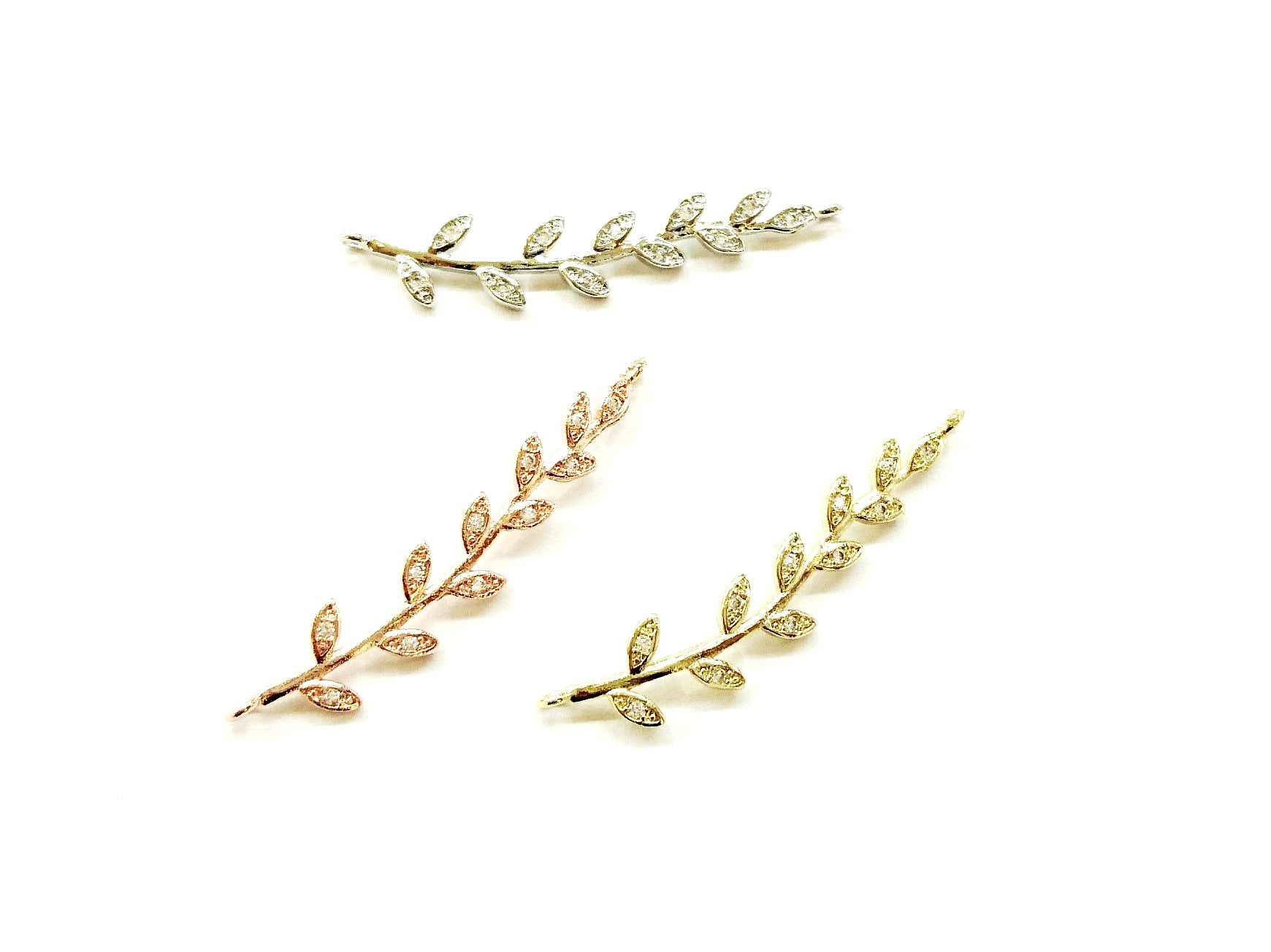 Cubic Zirconia Link, 7x36mm leaf, Price Per Piece - amakeit bead 天富