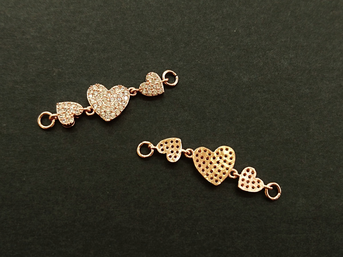Cubic Zirconia Link, 10x34mm Hearts, Price Per Piece - amakeit bead 天富