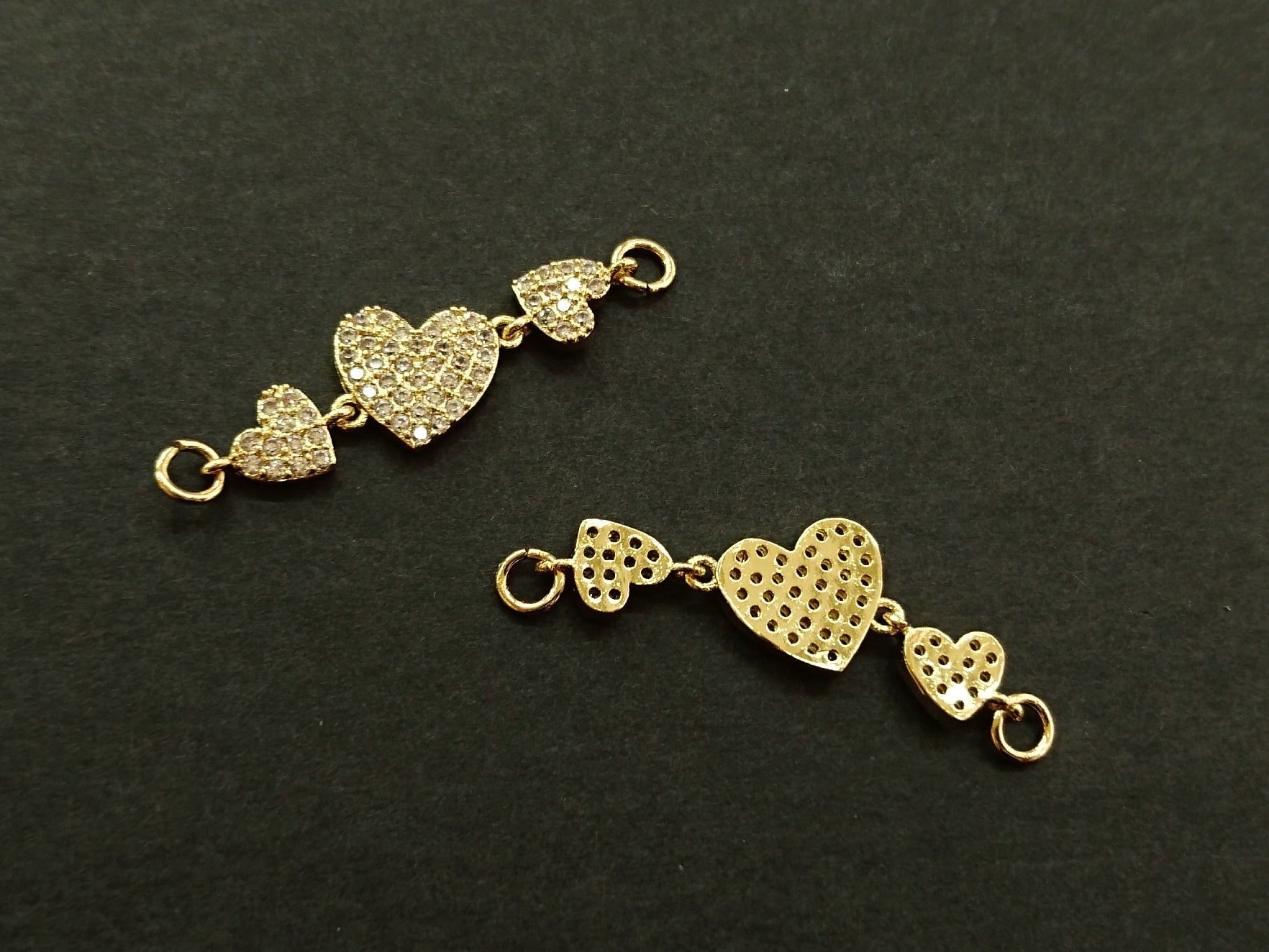 Cubic Zirconia Link, 10x34mm Hearts, Price Per Piece - amakeit bead 天富