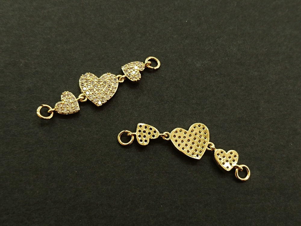 Cubic Zirconia Link, 10x34mm Hearts, Price Per Piece - amakeit bead 天富