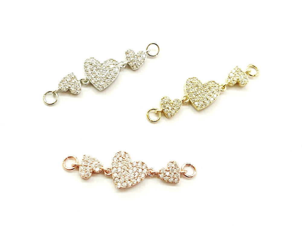 Cubic Zirconia Link, 10x34mm Hearts, Price Per Piece - amakeit bead 天富