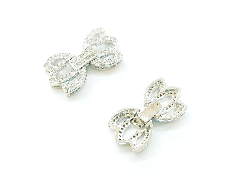 Snap Clasp, 13x25mm, Lotus Flower, Clear Cubic Zirconia, Price Per Piece - amakeit bead 天富