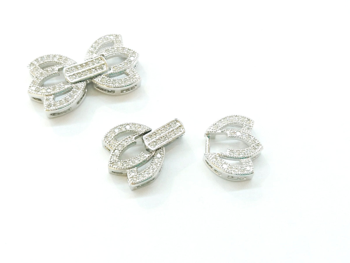 Snap Clasp, 13x25mm, Lotus Flower, Clear Cubic Zirconia, Price Per Piece - amakeit bead 天富