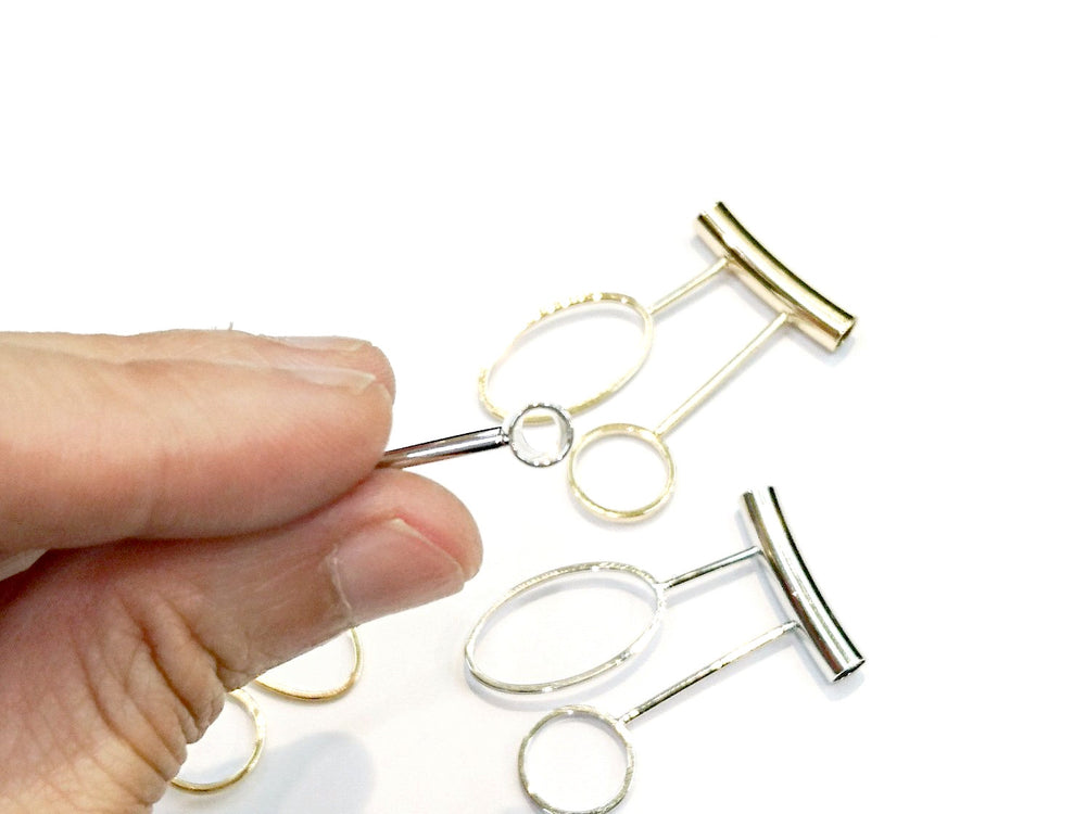 Brass findings, 25x5x44mm, T-shape, Circle, Price Per 2 Pieces - amakeit bead 天富