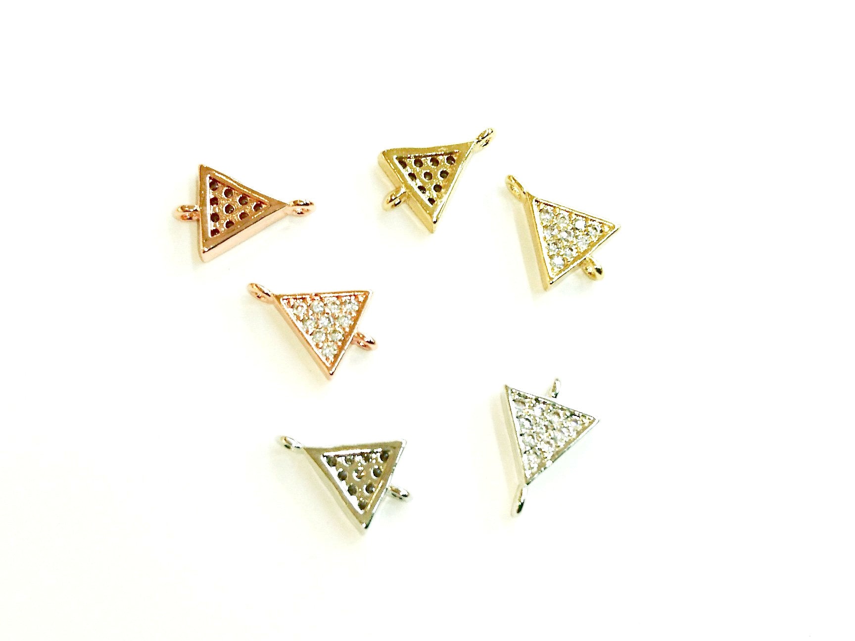 Cubic Zirconia Link, 8x11mm Triangle Charm, Price Per Piece - amakeit bead 天富
