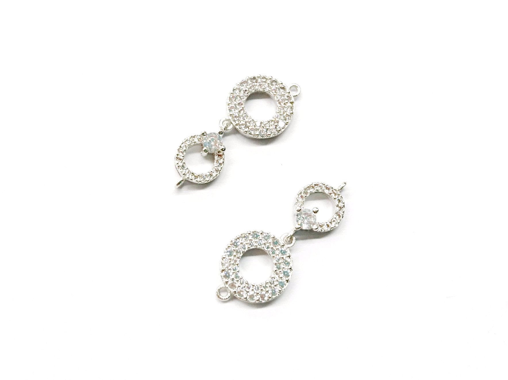 Connector, Brass, Cubic Zirconia, 10x25mm, Circles, 1 Pc | 銅連接配件, 方晶鋯石, 10x25mm, 圓, 1個