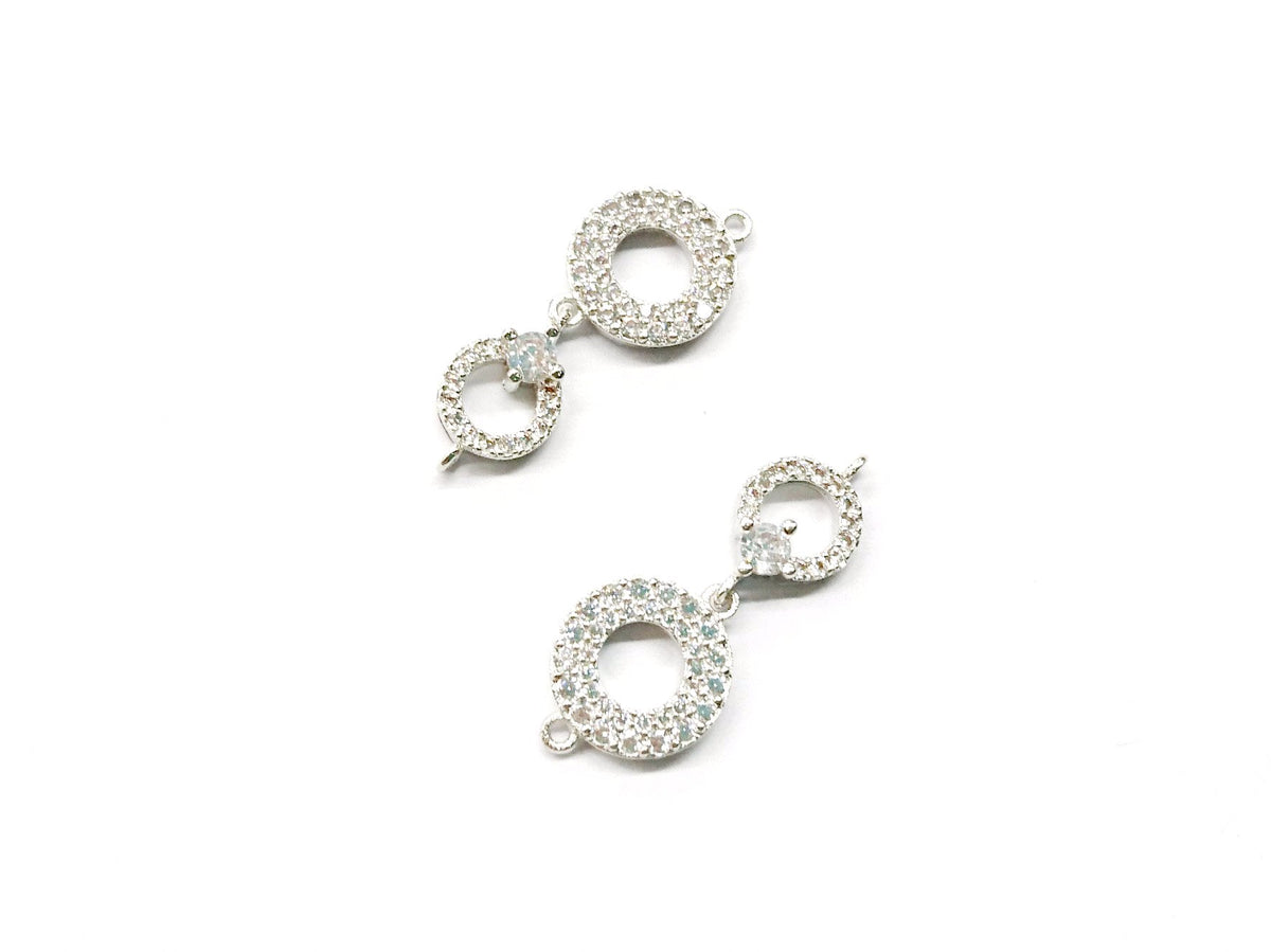 Connector, Brass, Cubic Zirconia, 10x25mm, Circles, 1 Pc | 銅連接配件, 方晶鋯石, 10x25mm, 圓, 1個