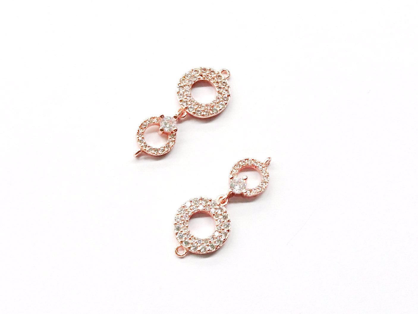 Connector, Brass, Cubic Zirconia, 10x25mm, Circles, 1 Pc | 銅連接配件, 方晶鋯石, 10x25mm, 圓, 1個