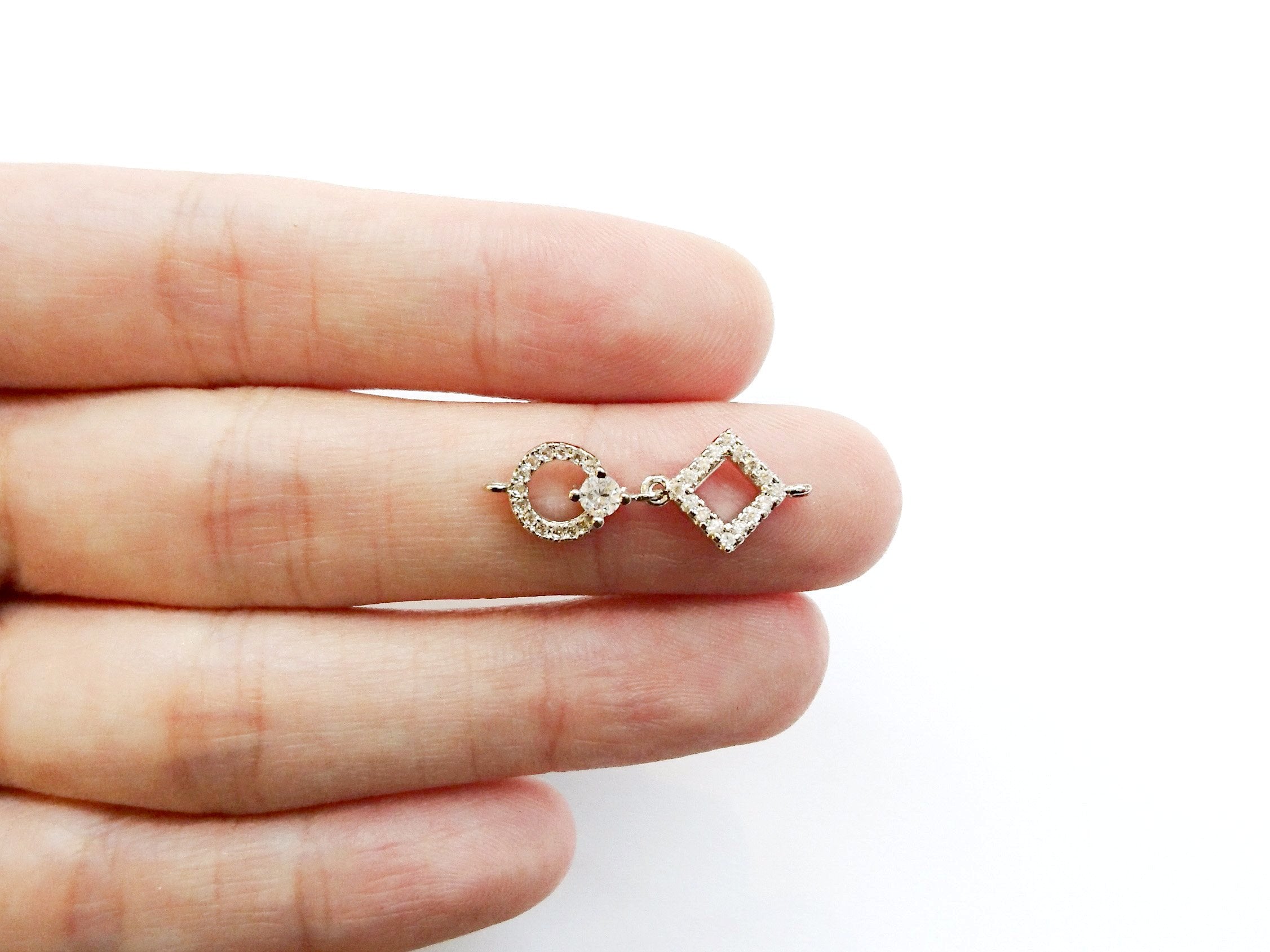 Connector, Brass, Cubic Zirconia, 9x24mm, 1 Pc | 銅連接配件, 方晶鋯石, 9x24mm, 1個