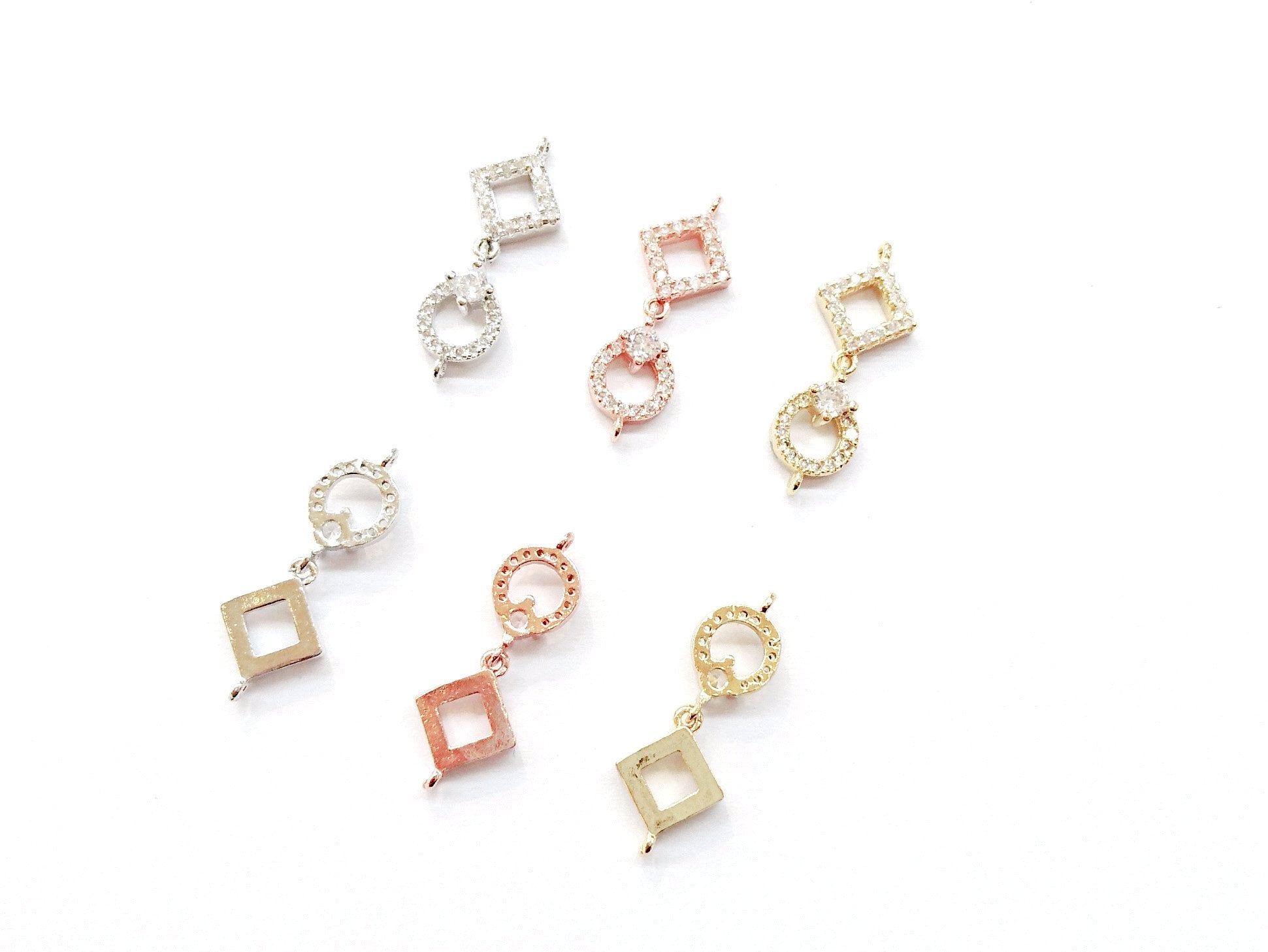 Connector, Brass, Cubic Zirconia, 9x24mm, 1 Pc | 銅連接配件, 方晶鋯石, 9x24mm, 1個