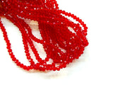 Glass beads, 3x3.5mm faceted rondelle, Transparent Medium Red (#20) | 玻璃珠, 3x3.5mm, 切面扁珠, 透明中紅色 (#20)