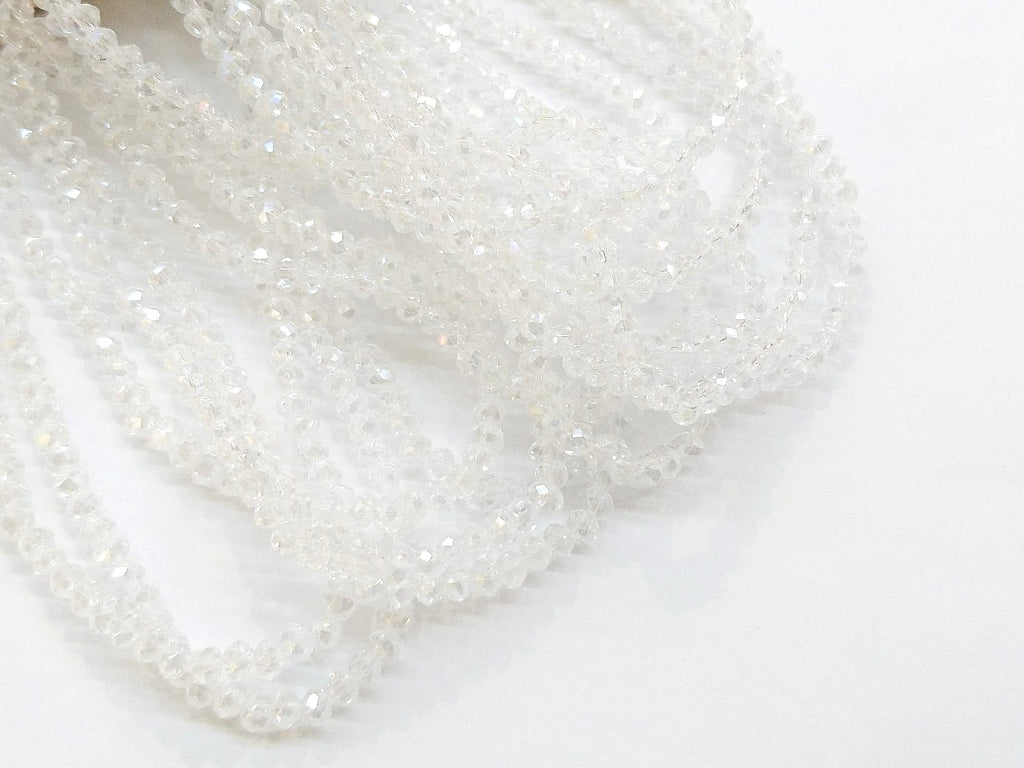 Glass beads, 3x3.5mm faceted rondelle, Transparent Clear Lustre (#107L) | 玻璃珠, 3x3.5mm, 切面扁珠, 透明鍍面 (#107L)