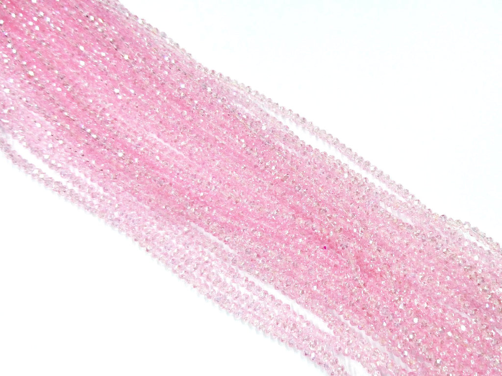 Glass beads 2x3mm faceted rondelle, Transparent pink (Dyed) | 玻璃珠, 2x3mm, 切面扁珠, 透明粉紅色 (染色)