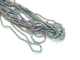 Glass beads, 2x3mm faceted rondelle, Matte jet AB | 玻璃珠, 2x3mm, 切面扁珠, 啞面黑五彩