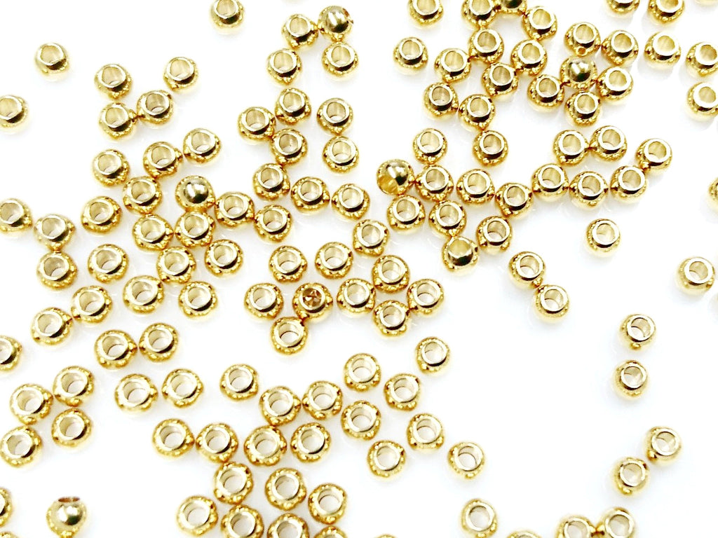 Stainless Steel Beads, Gold color, 3mm, Solid Ball, 1.2mm hole, 36 Pieces | 不鏽鋼珠, 金色, 3mm, 實心, 1.2mm孔, 36粒